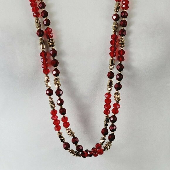 Red & Gold Beaded Necklaces Set Of 2 Infinity Style No Clasp 38"ea Artisan Made - Picture 3 of 6